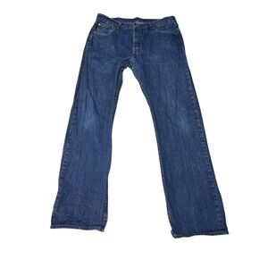 Levi Strauss 501 Mens Jeans W36 L34 Button Fly Dark Wash Straight Leg Denim